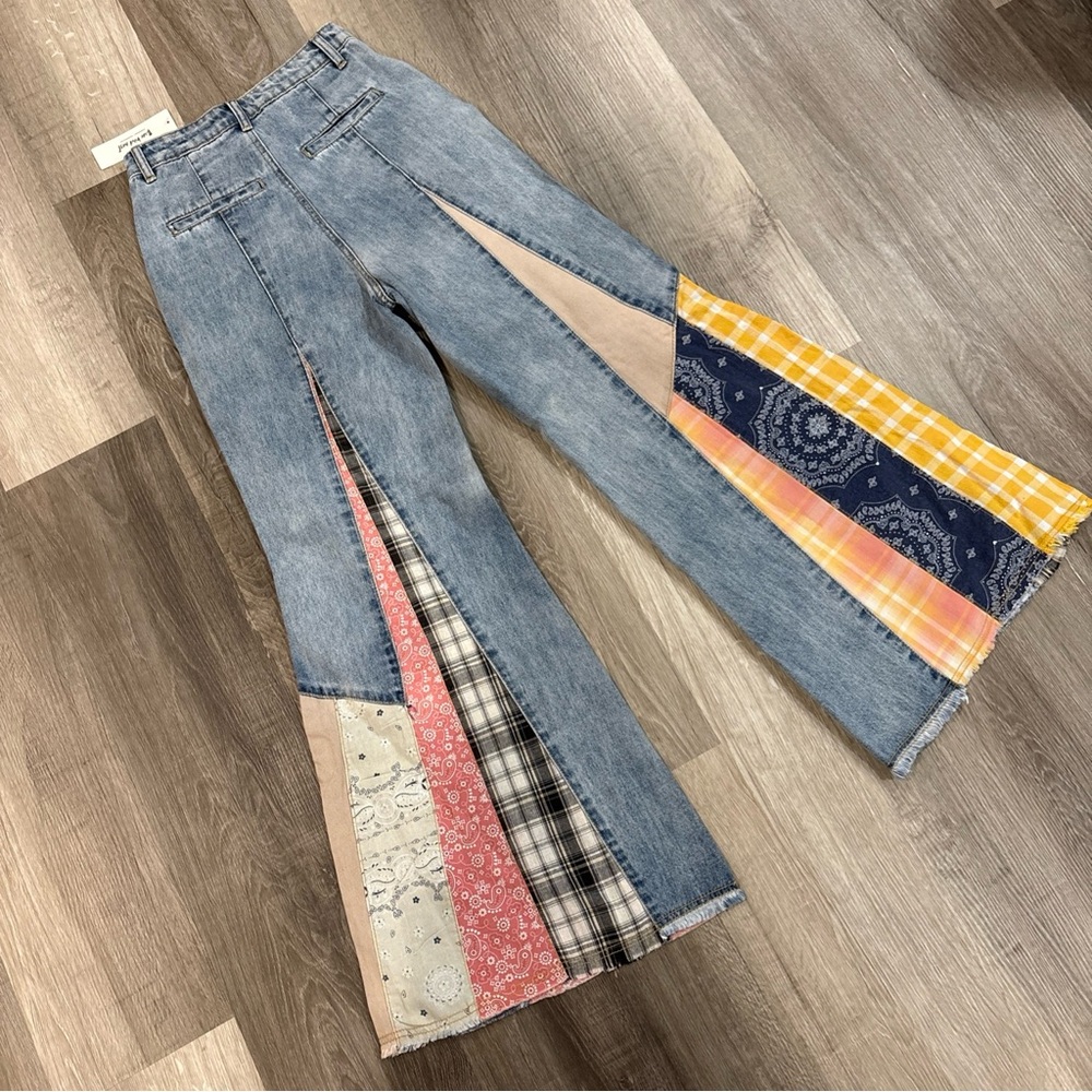 NEW Three Bird Nest Women’s Wide Leg Jeans Patchwork Bohemian Style Size Small - Picture 12 of 16